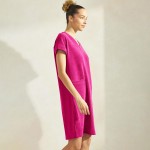 Wholesale corduroy V Neck Short Sleeve Dress Pack Two Front Pockets Shift Silhou