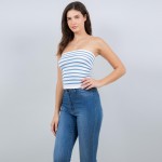 Wholesale striped Seamless Tube Top Pack Cinched Sides Stretchy Nylon Polyester
