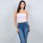 Wholesale striped Seamless Tube Top Pack Cinched Sides Stretchy Nylon Polyester