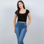 Wholesale crepe Round Neck Short Sleeve Top Soft Stretchy Polyester Spandex