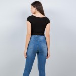Wholesale crepe Round Neck Short Sleeve Top Soft Stretchy Polyester Spandex