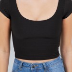 Wholesale crepe Round Neck Short Sleeve Top Soft Stretchy Polyester Spandex