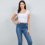 Wholesale crepe Round Neck Short Sleeve Top Soft Stretchy Polyester Spandex