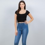 Wholesale crepe Round Neck Short Sleeve Top Soft Stretchy Polyester Spandex
