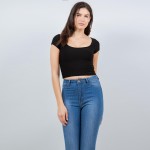 Wholesale crepe Round Neck Short Sleeve Top Soft Stretchy Polyester Spandex