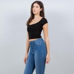 Wholesale crepe Round Neck Short Sleeve Top Soft Stretchy Polyester Spandex