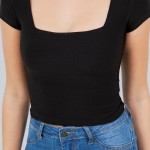 Wholesale crepe Round Neck Short Sleeve Top Soft Stretchy Polyester Spandex