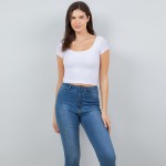 Wholesale crepe Round Neck Short Sleeve Top Soft Stretchy Polyester Spandex