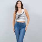 Wholesale striped Racerback Crop Tank Top Pack Ribbed Stretchy Nylon Spandex