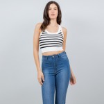 Wholesale striped Racerback Crop Tank Top Pack Ribbed Stretchy Nylon Spandex