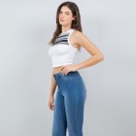 Wholesale round Neck Striped Crop Tank Top Seamless Ribbed Nylon Polyester Spand