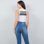 Wholesale round Neck Striped Crop Tank Top Seamless Ribbed Nylon Polyester Spand