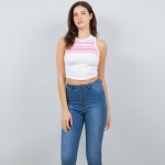 Wholesale round Neck Striped Crop Tank Top Seamless Ribbed Nylon Polyester Spand