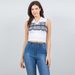 Wholesale collared Striped Crop Tank Top Ribbed Stretchy Slimming Fit Nylon Poly