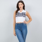 Wholesale collared Striped Crop Tank Top Ribbed Stretchy Slimming Fit Nylon Poly