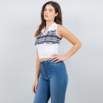 Wholesale collared Striped Crop Tank Top Ribbed Stretchy Slimming Fit Nylon Poly
