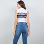 Wholesale collared Striped Crop Tank Top Ribbed Stretchy Slimming Fit Nylon Poly