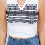 Wholesale collared Striped Crop Tank Top Ribbed Stretchy Slimming Fit Nylon Poly