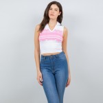 Wholesale collared Striped Crop Tank Top Ribbed Stretchy Slimming Fit Nylon Poly