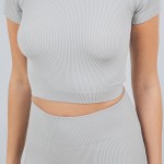 Wholesale ribbed Short Sleeve Shirt Shorts Set Pack Soft Stretchy Nylon Spandex