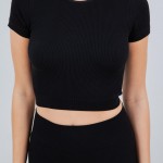 Wholesale ribbed Short Sleeve Shirt Shorts Set Pack Soft Stretchy Nylon Spandex
