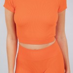 Wholesale ribbed Short Sleeve Shirt Shorts Set Pack Soft Stretchy Nylon Spandex