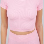 Wholesale ribbed Short Sleeve Shirt Shorts Set Pack Soft Stretchy Nylon Spandex