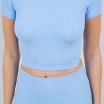 Wholesale ribbed Short Sleeve Shirt Shorts Set Pack Soft Stretchy Nylon Spandex