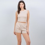 Wholesale crinkle Stretch Palazzo Shorts Tank Set Pack Waisted Elastic Waistband