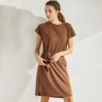 Wholesale peach Skin T Shirt Dress Pack Removable Cloth Belt Crew Neckline Neck