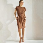 Wholesale peach Skin T Shirt Dress Pack Removable Cloth Belt Crew Neckline Neck