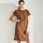 Wholesale peach Skin T Shirt Dress Pack Removable Cloth Belt Crew Neckline Neck