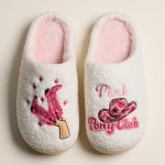 Wholesale fuzzy Slippers Pink Pony Club Boot Embroidery Pack Rubber Sole Non Sl