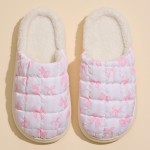 Wholesale quilted Puffy Slippers Pink Bow Print Pack Rubber Sole Non Slip