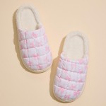 Wholesale quilted Puffy Slippers Pink Bow Print Pack Rubber Sole Non Slip