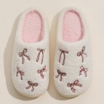 Wholesale cozy Bow Embroidered Plush Slippers Pack Rubber Sole Non Slip Polyeste