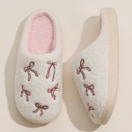 Wholesale cozy Bow Embroidered Plush Slippers Pack Rubber Sole Non Slip Polyeste