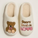 Wholesale beary Much Love Embroidered Teddy Bear Slippers Pack Rubber Bottom No