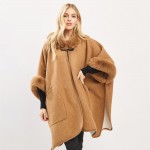 Wholesale faux Wool Fur Open Poncho Snap Closure One Fits Most Acrylic Polyester
