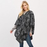 Wholesale circular Typography Print Pull Through Poncho One Fits Most Polyester
