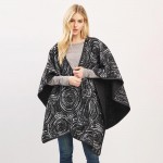 Wholesale circular Typography Print Pull Through Poncho One Fits Most Polyester