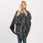 Wholesale circular Typography Print Pull Through Poncho One Fits Most Polyester