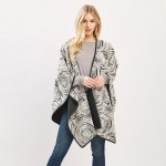 Wholesale circular Typography Print Pull Through Poncho One Fits Most Polyester