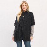 Wholesale cable Knit Button Up Cape One Fits Most Polyester