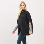 Wholesale cable Knit Button Up Cape One Fits Most Polyester