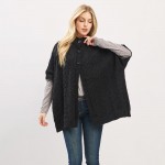 Wholesale cable Knit Button Up Cape One Fits Most Polyester