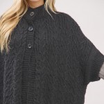 Wholesale cable Knit Button Up Cape One Fits Most Polyester