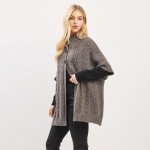 Wholesale cable Knit Button Up Cape One Fits Most Polyester