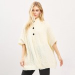 Wholesale cable Knit Button Up Cape One Fits Most Polyester