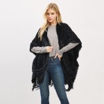 Wholesale boucle Knit Shawl Fringe Detail One Fits Most Polyester
